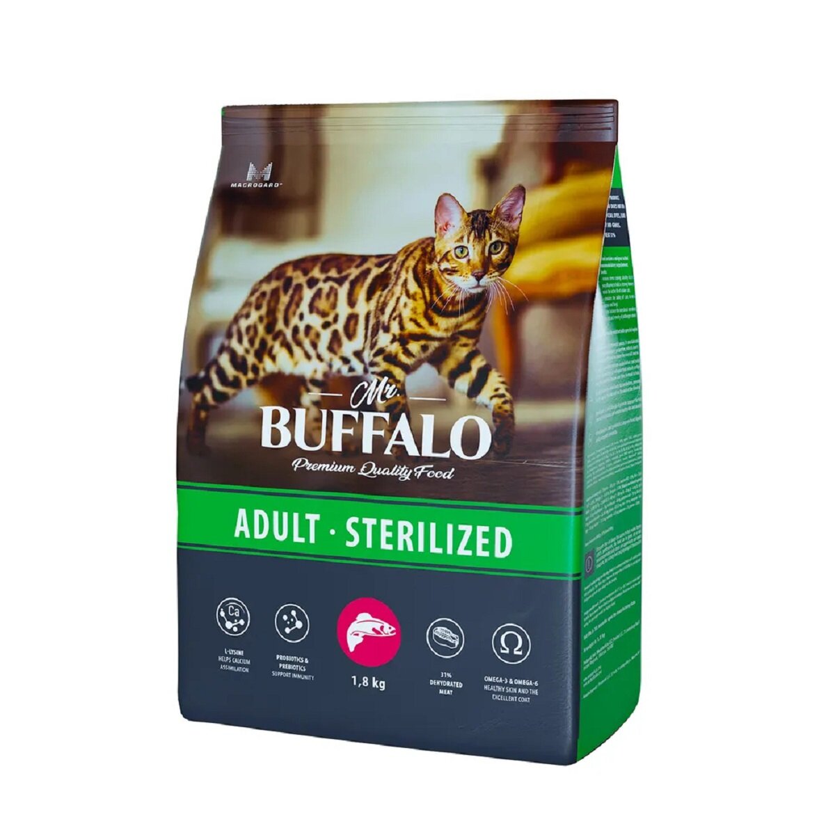 Mr.Buffalo ADULT STERILIZED сухой для кошек Лосось 1,8кг