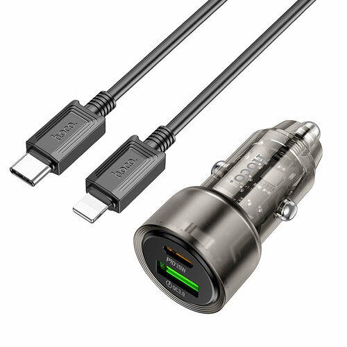 АЗУ, 1 USB 18W, 1 PD 20W (Z52), HOCO, кабель Type-С to Lighting, черный сзу 1 usb 3 0 qc 1 pd 18w n28 hoco type c to lightning черный