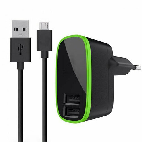 Зарядное устройство + кабель Micro USB, 2-Port Home Charger + Charge/Sync Cable, черное