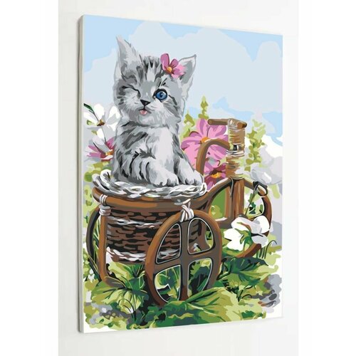 Картина по номерам на холсте с подрамником, Котенок в корзинке, 30х40 см картина по номерам на холсте котята в корзинке 30x40 см ex5283