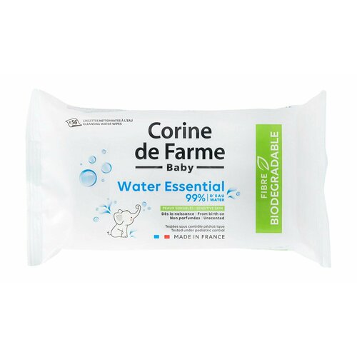 Влажные непарфюмированные салфетки для детей Corine de Farme Cleansing Water Wipes Water Essential