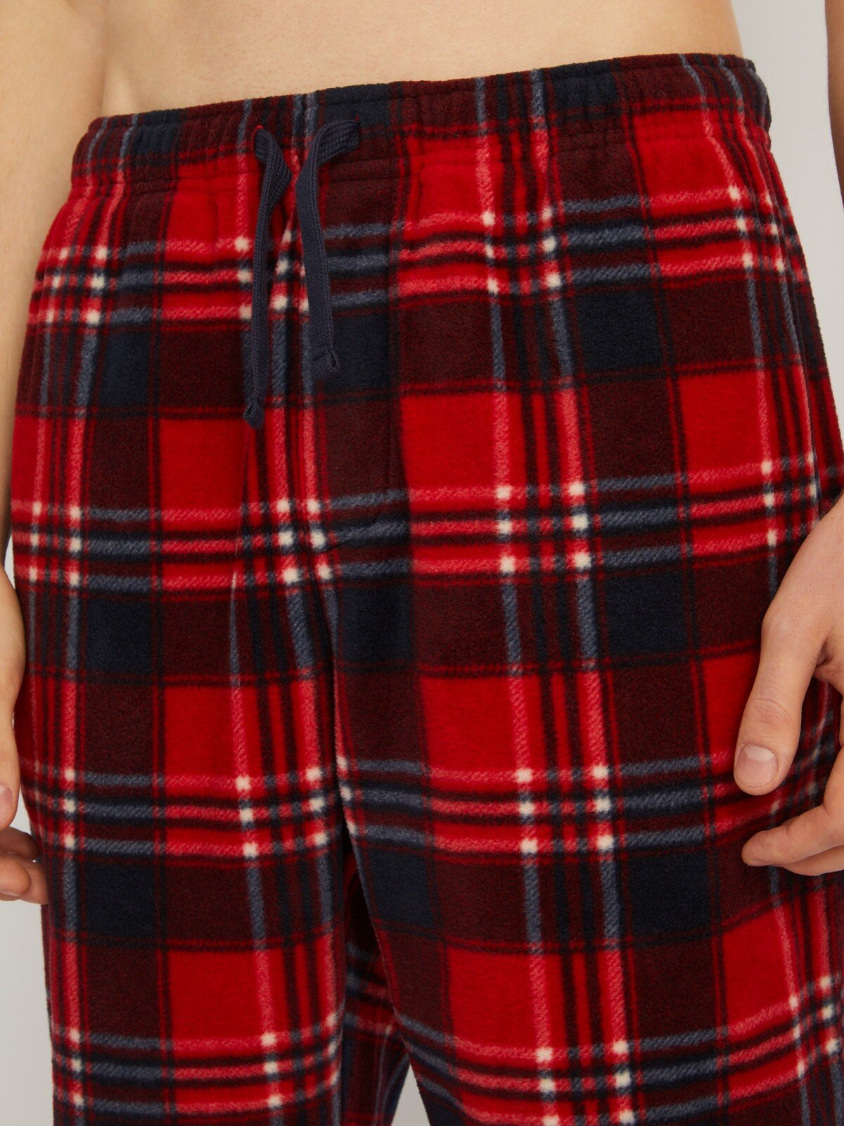 Домашние прямые брюки из флиса в клетку, цвет Красный, размер XXL - фотография № 4