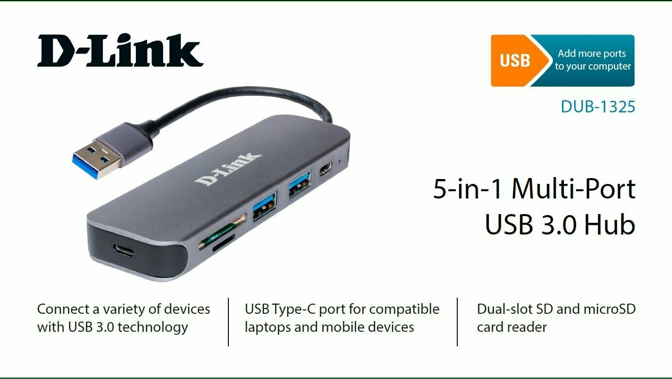 Разветвитель USB 3.0 D-Link DUB-1325/A2A серый - фото №2