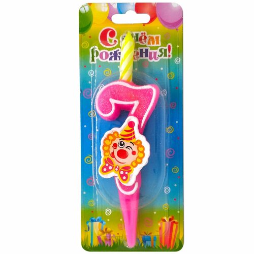 Свеча для торта цифра 7 12см клоун 293₽