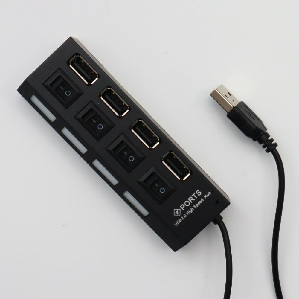 Разветвитель USB 2.0 HUB Smartbuy с выключателями, 4 порта, СуперЭконом, черный, SBHA-7204-B