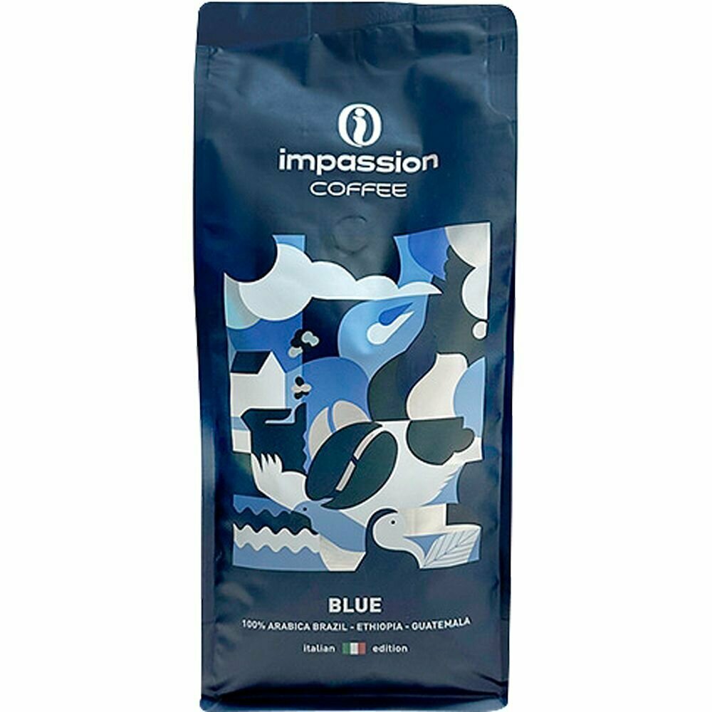 Свежеобжаренный кофе в зернах IMPASSION Blue Espresso (1 кг) - 100% арабика темной обжарки для любой кофеварки