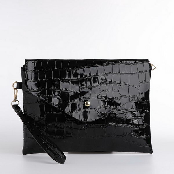 фото Клатч на клапане, цвет чёрный