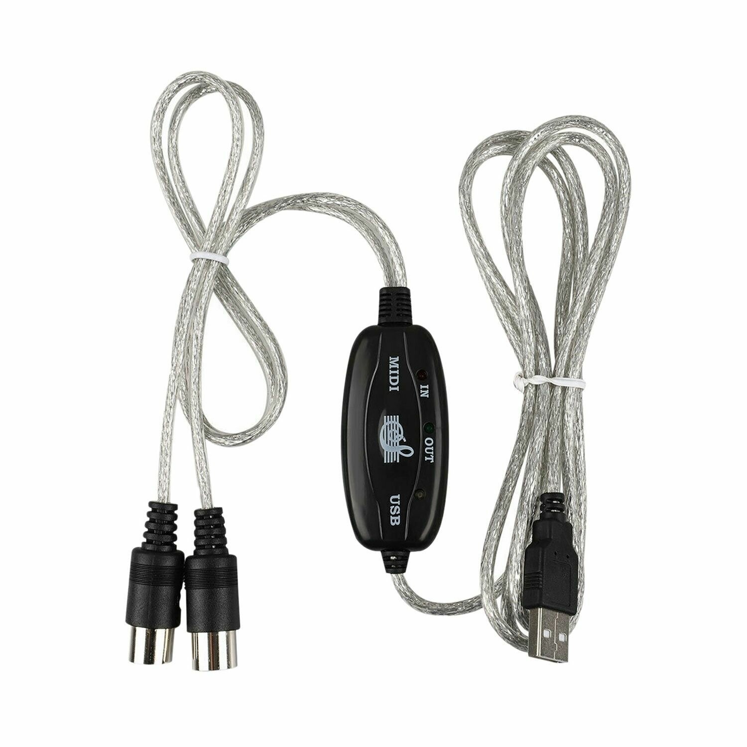 Кабель-адаптер USB MIDI штекер на разъем MIDI Din со светодиодной подсветкой