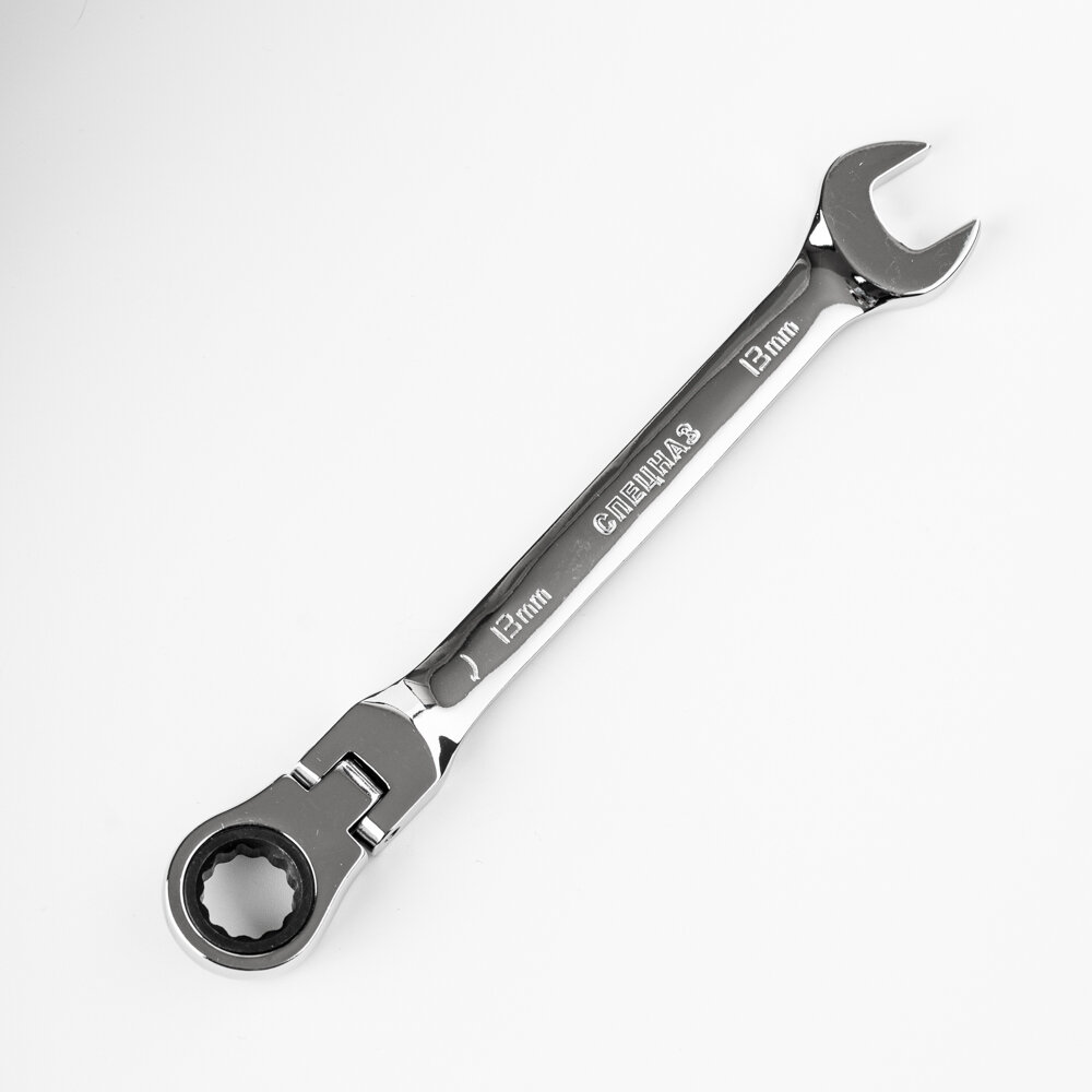 Ключ рожково-накидной трещоточный, шарнирный Cr-V, 13мм, Колир