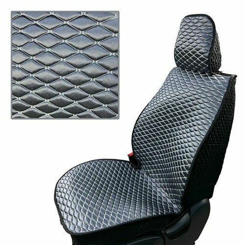 Комплект накидок на весь салон холодок CUBE, ткань Атлас, бока-гармошка, спинка экокожа, цвет серый, строчка белая, кант черный