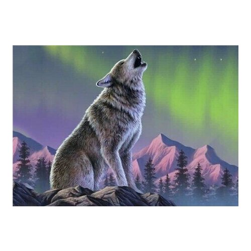 Алмазная мозаика картина стразами Воющий волк, 30х40 см картина стразами красочный волк 30х40 см