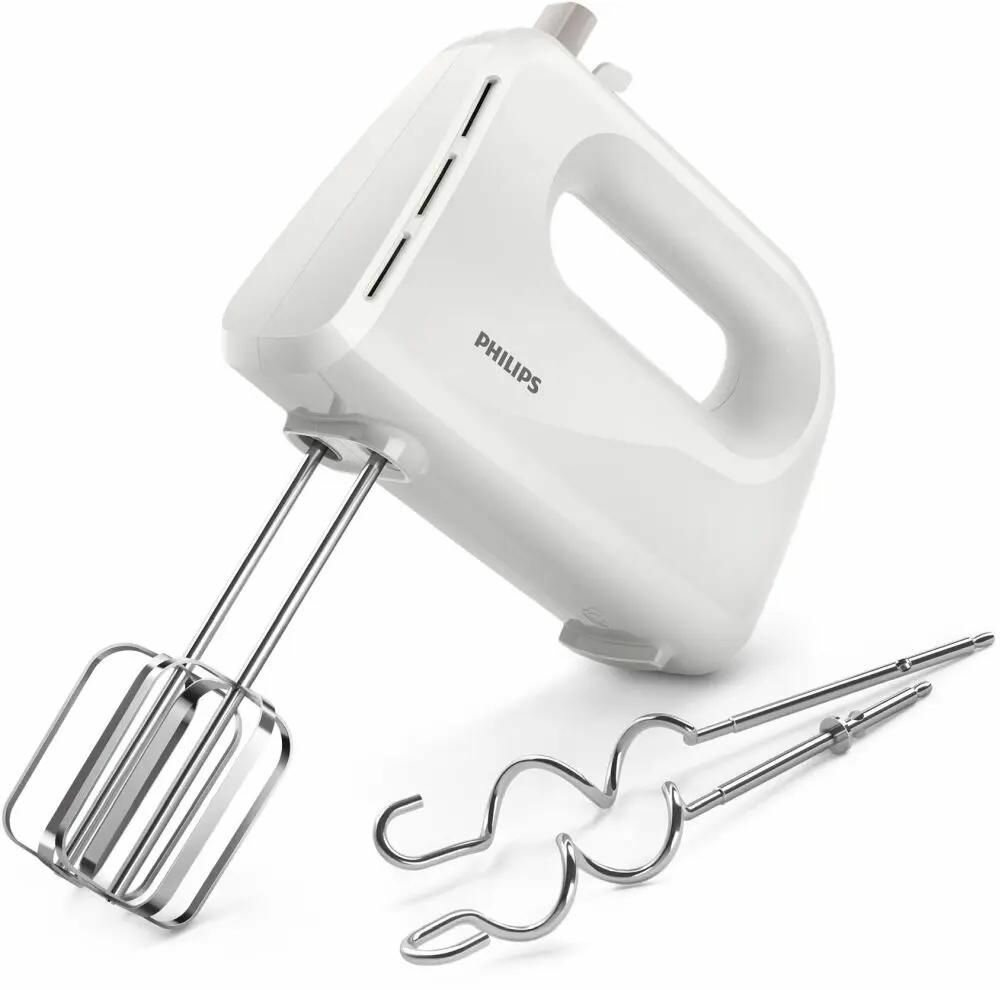 PHILIPS HR3705/00, 300 Вт, 5 скоростей, 1 венчик, 2 крюка для теста, белый