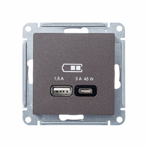 ATLASDESIGN USB розетка A + тип-C 45W высокоскор. заряд. QC, PD, механизм, мокко , SCHNEIDER ELECTRIC ATN000629 (1 шт.) розетка livolo usb c 45w vl c7vuc 2ip