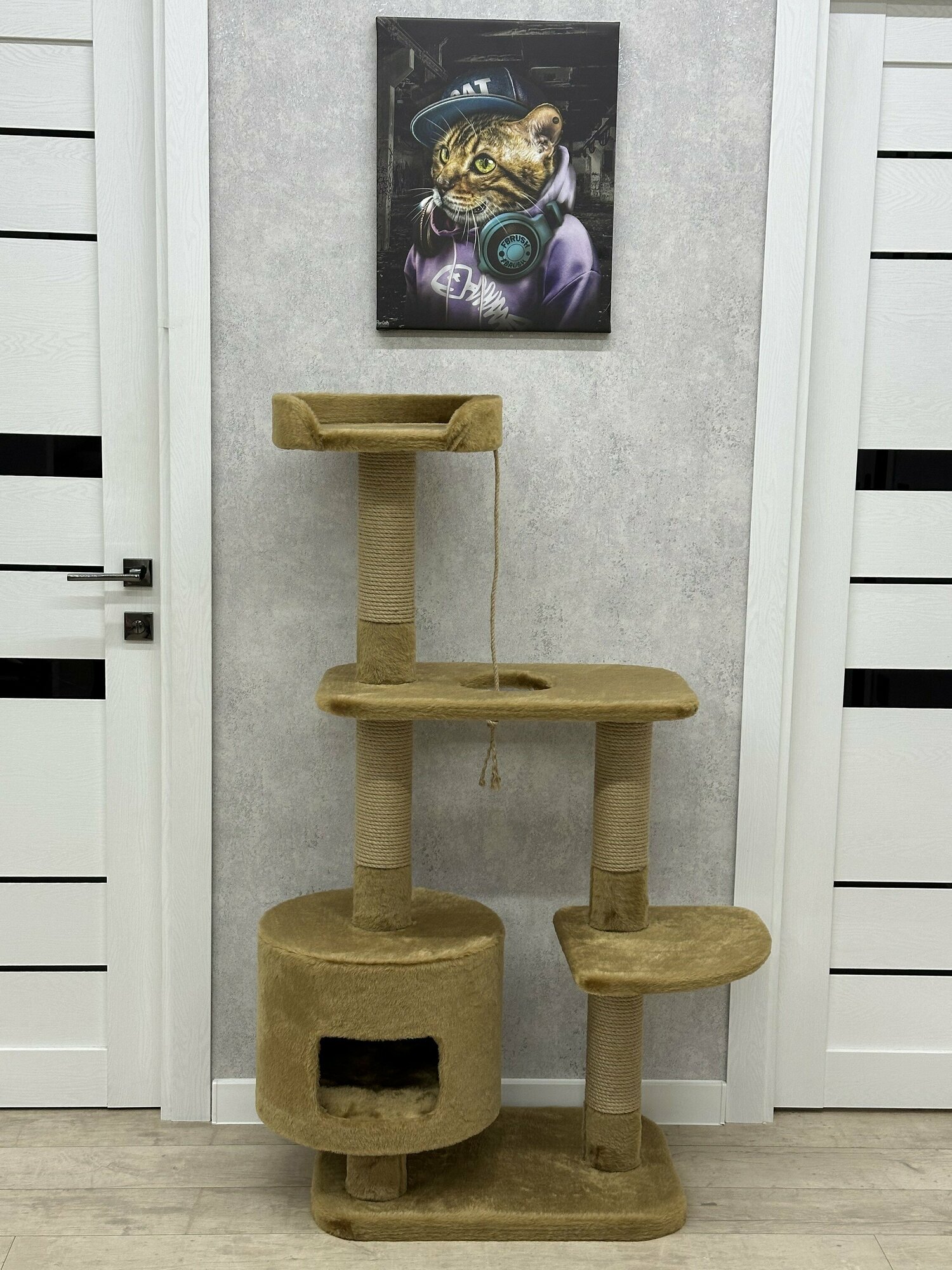 Игровой комплекс (когтеточка) YUGA для кошек, 60х40х135см, коричневый - фотография № 4