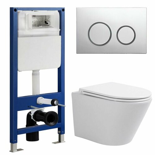 Комплект SinteSi 4 в 1: инсталляция Sintesi, унитаз безободковый ESSLER, сиденье микролифт, кнопка смыва FB-BRC-504, хром