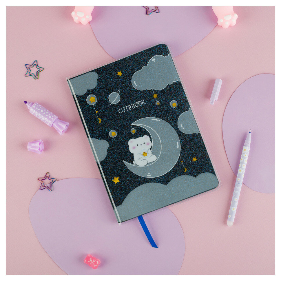 Записная книжка А5 80л, Лайт, кожзам, MESHU "Cutestar", съемная пластиковая обложка с дизайном, пантон, белила, блок в линию, 358210