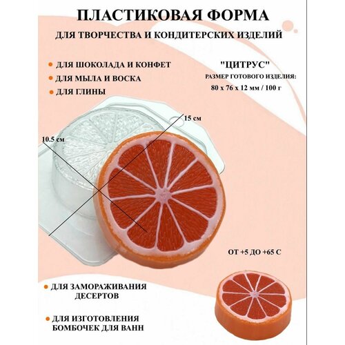 Пластиковая форма Цитрус Б1923 , для творчества, для шоколада и желе, молд, для свечей, для мыла, для льда, форма для десертов, для мыла и глины пластиковая форма авокадо б1922 для творчества для шоколада и желе молд для свечей для мыла для льда форма для десертов для мыла и глины