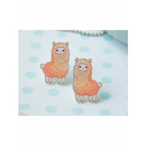 Серьги каффы  Лама, пластик, размер/диаметр 10 мм, белый, бежевый