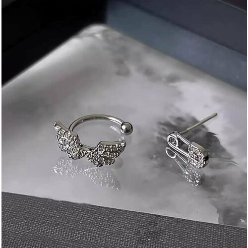 серьги одиночные fashion jewelry искусственный камень стекло серебряный Серьги одиночные нбор серьга и каффа, искусственный камень, стекло, серебряный