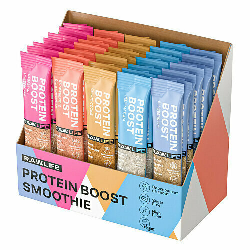 фото Raw life, смузи, protein boost mix, стики, 3 в упаковке r.a.w. life