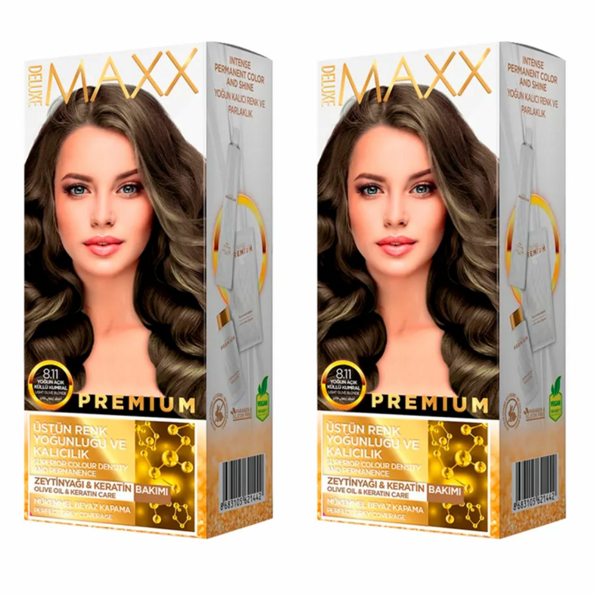 MAXX DELUXE Краска для волос Premium, тон 8.11 Интенсив пепельно-русый, 110 г, 2 уп