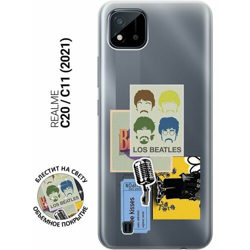 Силиконовый чехол на realme C20, C11 (2021), Рилми С20, С11 (2021) с 3D принтом Beatles Stickers прозрачный матовый чехол cute stickers для realme c20 c11 2021 рилми с20 с11 2021 с 3d эффектом черный