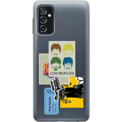 матовый чехол cute stickers для samsung galaxy m52 5g самсунг м52 с 3d эффектом черный Силиконовый чехол на Samsung Galaxy M52 5G, Самсунг М52 с 3D принтом Beatles Stickers прозрачный