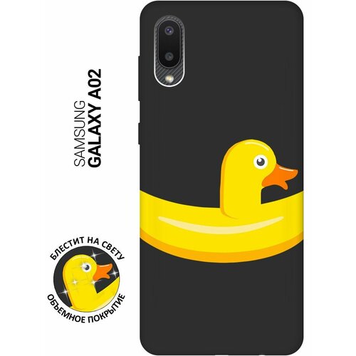 Матовый Soft Touch силиконовый чехол на Samsung Galaxy A02, Самсунг А02 с 3D принтом Duck Swim Ring черный матовый soft touch силиконовый чехол на samsung galaxy s6 самсунг с6 с 3d принтом duck swim ring черный