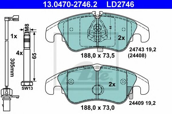 Колодки тормозные дисковые перед ATE 13.0470-2746.2
