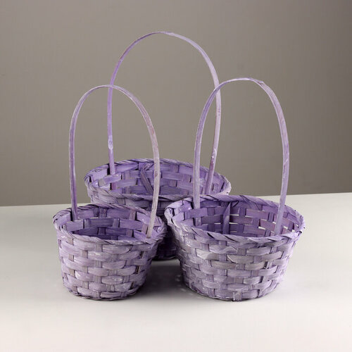 Набор корзин из 3 шт D21х10хH36см сиреневый бамбук 1114₽