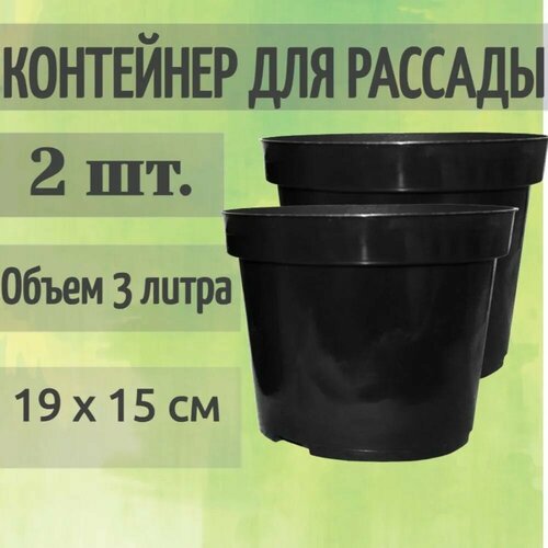 Контейнер для растений 2 шт, объем 3 литра, черный, полипропилен. Для рассады и постоянного содержания плодовых, овощных или декоративных культур