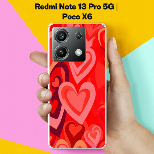 Силиконовый чехол на Xiaomi Redmi Note 13 Pro 5G / Poco X6 Красные Сердца / для Сяоми Редми Ноут 13 Про 5Джи / Поко Икс6 силиконовый чехол на xiaomi redmi note 13 pro 5g poco x6 цветы для сяоми редми ноут 13 про 5джи поко икс6