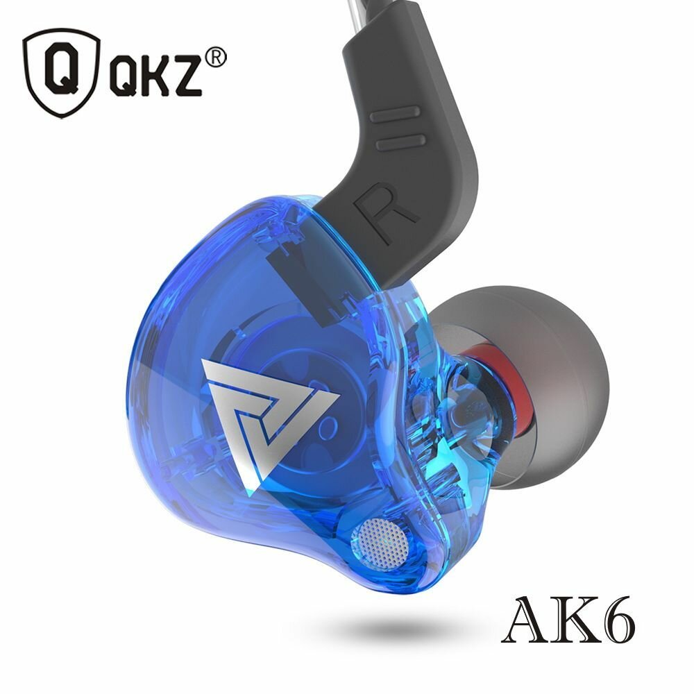 HiFi наушники QKZ AK6 спортивные проводные с микрофоном для телефона вакуумные мощные басы, цвет синий