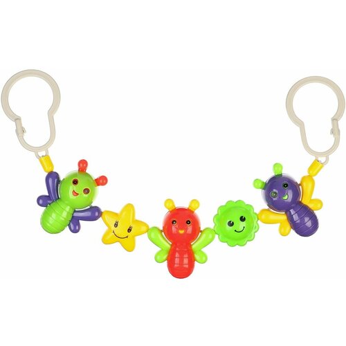 Детская растяжка погремушка Бабочки разноцветные развивающая яркая подвесная игрушка на коляску/кроватку для малышей, 3 фигурки, цвет микс