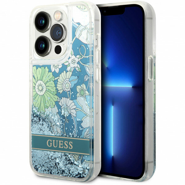 Чехол CG Mobile Guess Liquid Glitter Flower Hard для iPhone 14 Pro, цвет Зеленый (GUHCP14LLFLSN)