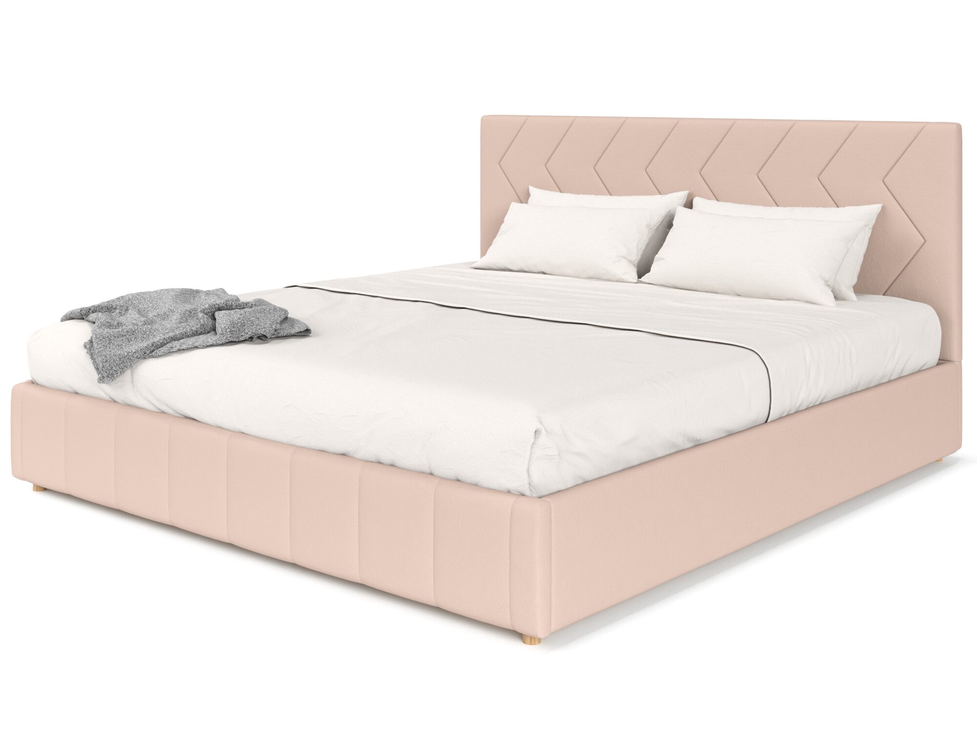 Двуспальная кровать Soft Element Кэрри 160х200 Peach, с мягким изголовьем, с подъемным механизмом, с ящиками, велюр, на ножках