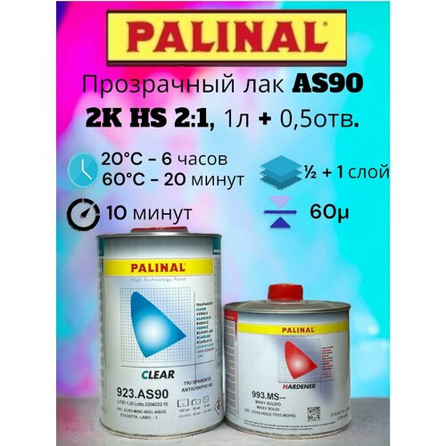 Прозрачный лак AS90 1л 2K HS + Отвердитель (Стандартный) 0,5 л. PALINAL