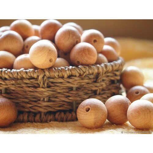 Бусины можжевеловые, 20 мм - 10 штук