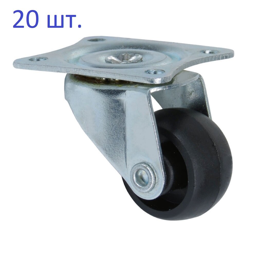 фото Колесо поворотное на площадке D=24мм, черное