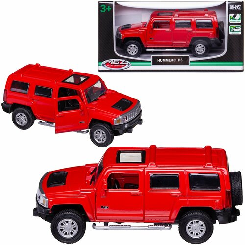 Машинка металлическая MSZ серия 1:43 Hummer H3, цвет красный, инерционный механизм, двери открываются WE-15944R