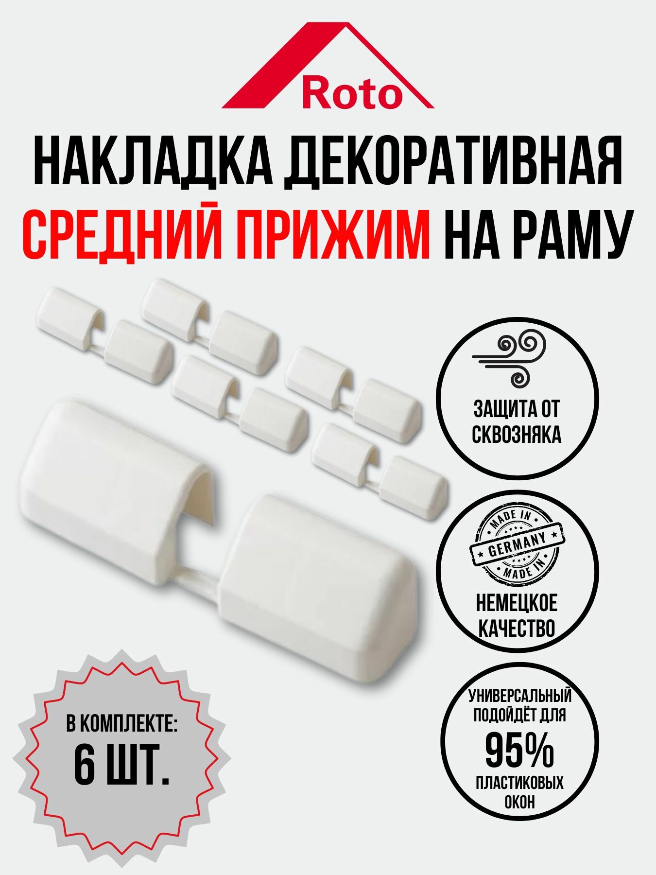 Накладка декоративная средний прижим на раму, белая