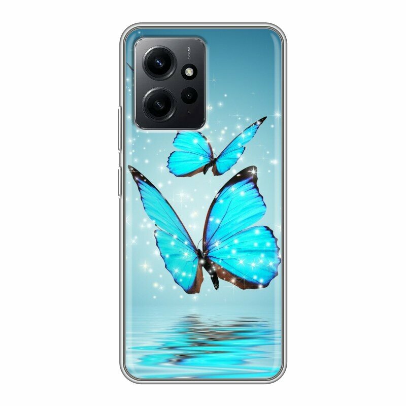 Дизайнерский силиконовый чехол для Редми Ноут 12 / Xiaomi RedMi Note 12 Бабочки голубые