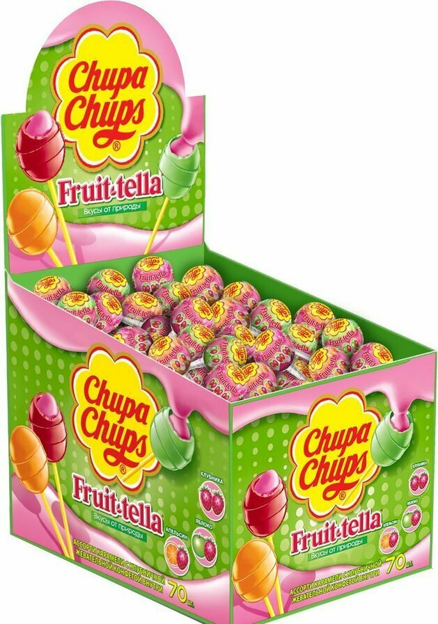 Chupa Chups Карамель Fruit-Tella ассорти, 1.19 кг, картонная коробка, 70 шт. в уп, 70 уп.