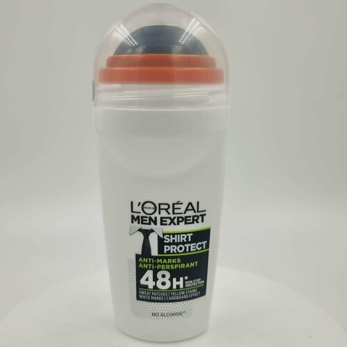 Шариковый антиперспирант L'Oral Paris Men Expert Shirt Protect защита рубашки 48H Deo Roll-On 50 мл (из Финляндии) шариковый антиперспирант l oral paris men expert deo invincible sport 50 мл из финляндии