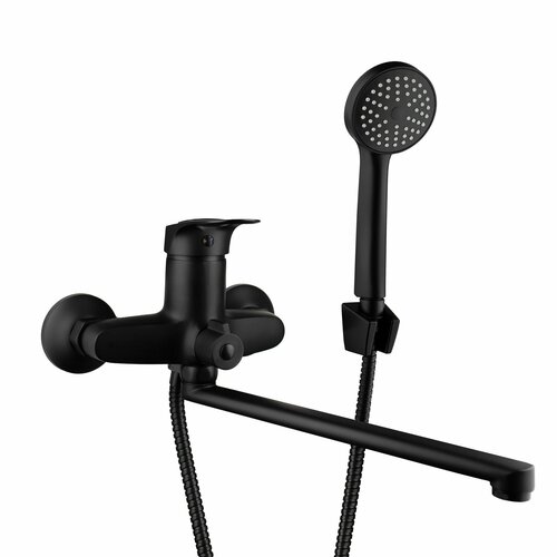 Смеситель для ванной с длинным изливом с переключением на душ, черный
