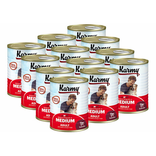 KARMY MEDIUM Adult консервированный корм для взр собак средних пород с телятиной 12 шт./340г