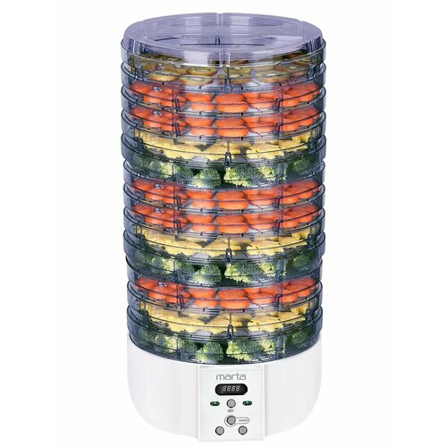 Дегидратор сушилка для овощей электросушилка MARTA MT-FD1886A 18 поддонов 12 основных 3 для пастилы 3 для ягод белый жемчуг 6143₽