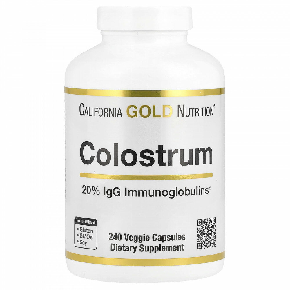 California Gold Nutrition Colostrum with 20 IgG Immunoglobulins 240 Veggie Capsules
