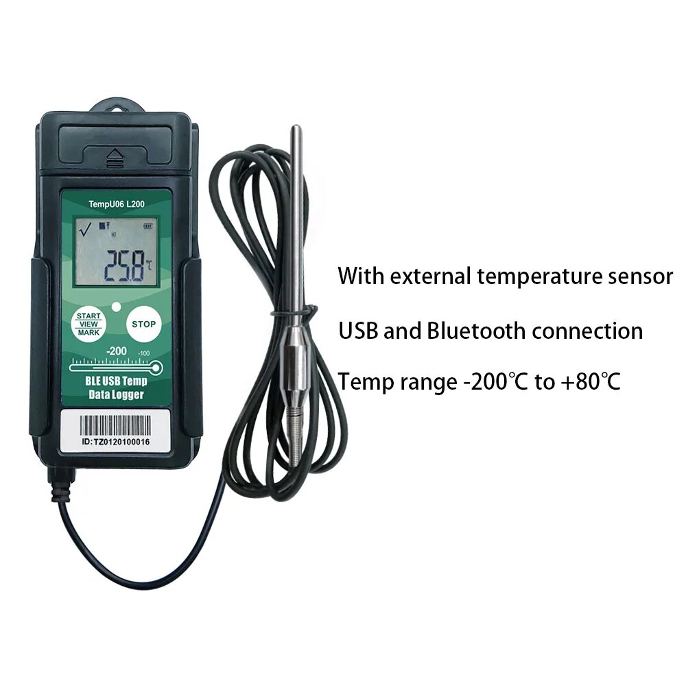 Bluetooth USB Регистратор данных о температуре с внешним температурным зондом криогенный регистратор данных PDF CSV отчет для холодной цепи, TempU06L200