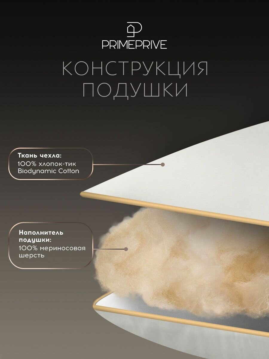 PRIME PRIVE Подушка для сна 50х70 "Merino" мериносовая шерсть 700 грамм — фото 1